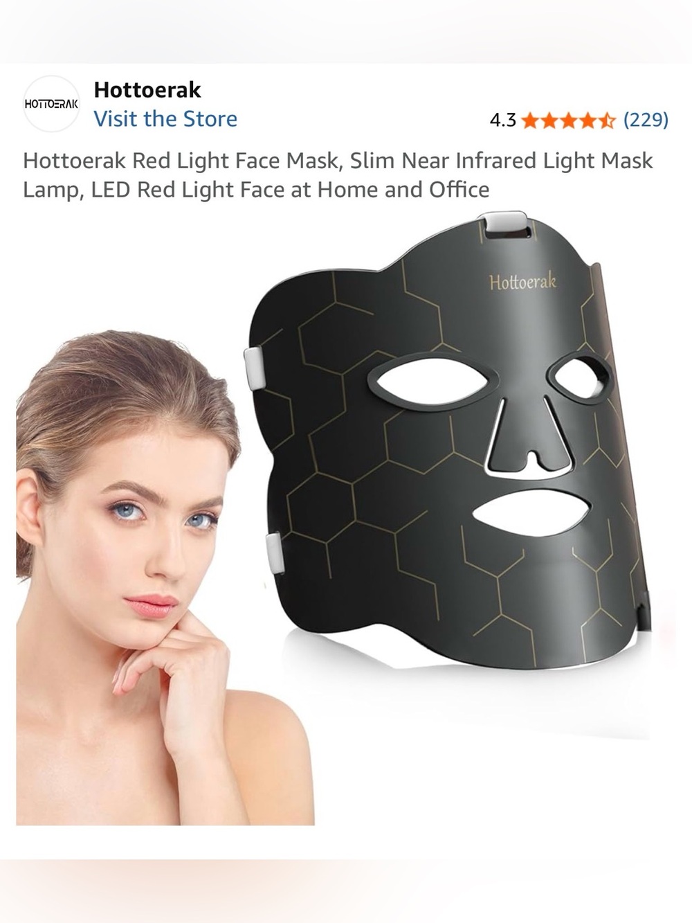 Hottoerak Red Light LED Face Mask Near-Infrared Therapy CurrentBody anti aging